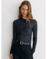 Reiss - Ruched Sheer Long-Sleeve Top - Lyst