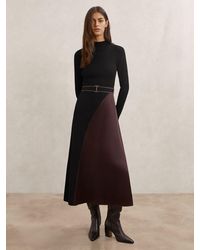 Reiss - Burgundy Colour-Block Knitted Midi Dress - Lyst