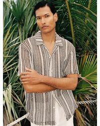 Reiss - Aetos - Dark Brown Crochet Stripe Cuban-collar Shirt, Large - Lyst