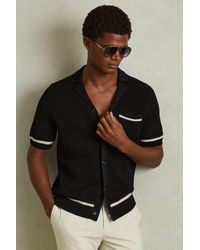 Reiss - Albion - Black Open-stitch Cuban Collar Shirt - Lyst