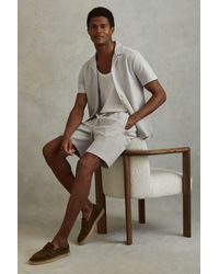 Reiss - Penbrook - Light Grey Cotton Blend Jacquard Drawstring Shorts, Xl - Lyst