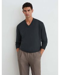 Reiss - Earlsfield - Vulcan Grey Merino Wool V-neck Jumper, Xxl - Lyst