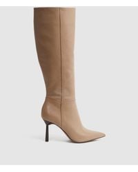 Reiss - Gracyn - Camel Leather Knee High Heeled Boots, Uk 8 Eu 41 - Lyst