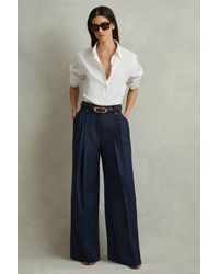 Reiss - Leila - Navy Linen Front Pleat Trousers - Lyst
