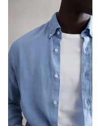 Reiss - Queens - Powder Blue Regular Fit Button Down Linen Shirt, Uk X-small - Lyst