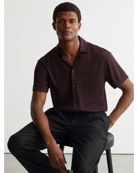 Reiss - Jacquard-Stripe Cuban-Collar Shirt - Lyst