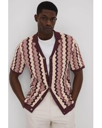 Reiss - Waves - Rose Multi Knitted Cuban Collar Shirt - Lyst