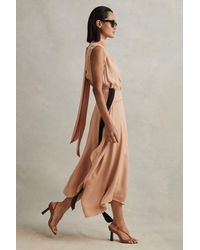 Reiss - Harriet - Nude Contrast Bow Midi Dress - Lyst