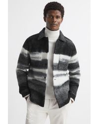 Reiss - Leo - Black/white Brushed Wool Blend Overshirt, L - Lyst