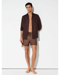 Reiss - Orient - Dark Brown Geometric-print Drawstring Swim Shorts, Xs - Lyst