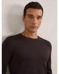 Reiss - Wessex Dark Bordeaux Merino Wool Crew Neck Jumper - Lyst