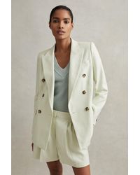Reiss - Dianna - Mint Double Breasted Linen Blend Suit Blazer - Lyst