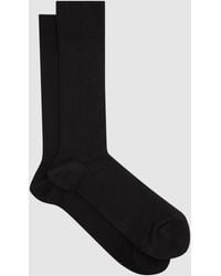 Reiss - Fela - Black Cotton-blend Ribbed Socks, M-l - Lyst