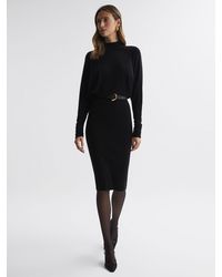 Reiss - Petite Wool Blend Ruched Sleeve Midi Dress - Lyst