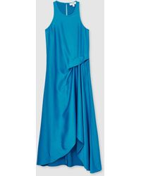Reiss Eloise Drape Layered Asymmetric Satin Dress in Green | Lyst