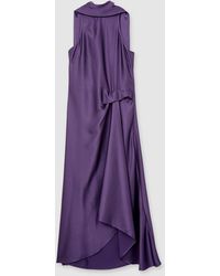 Reiss Satin Drape Tuck Midi Dress in Green | Lyst