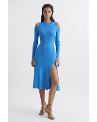 Reiss - Jean - Blue Cold Shoulder Knitted Dress, M - Lyst