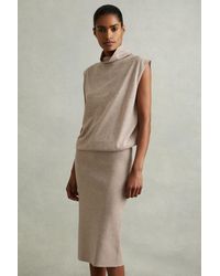 Reiss - Hester - Neutral Petite Knitted Wool-cashmere Blouson Top Midi Dress - Lyst