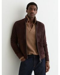 Reiss - Suede Zip-Through Funnel-Neck Jacket - Lyst