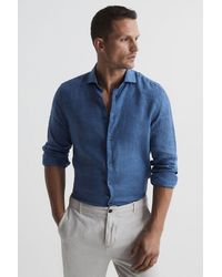 Reiss - Ruban - Soft Blue Linen Long Sleeve Shirt, M - Lyst