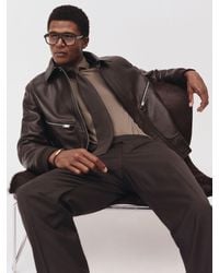 Reiss - Burnished-Leather Zip-Through Jacket - Lyst