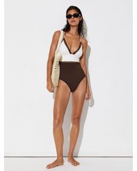 Reiss - Chocolate Colour-Block Lattice-Trim Swimsuit - Lyst