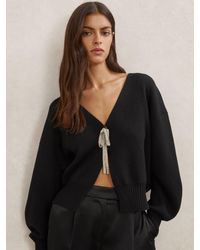 Reiss - Wool-Blend Crystal-Bow Cardigan With Cashmere - Lyst