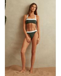 Reiss - Nala - Dark Green/white Contrast Trim Bikini Bottoms - Lyst
