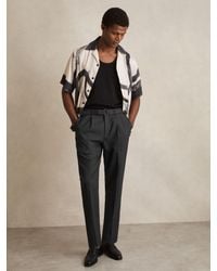 Reiss - Strap - Charcoal Grey Wool-blend Tailored-fit Belted Trousers, 28 - Lyst