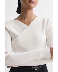 Reiss - Heidi - Ivory Knitted Wrap Long Sleeve Top, L - Lyst
