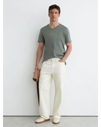 Reiss - Dayton - Sage Green Cotton V-neck Tailored-fit T-shirt, M - Lyst