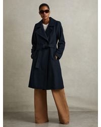 Reiss - Wool Blend Belted Double Breasted Coat With Cashmere - Lyst