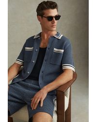 Reiss - Coulson - Airforce Blue Cotton Blend Crochet Shirt - Lyst