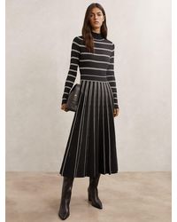 Reiss - Stripe Pleated Knitted Midi Dress - Lyst