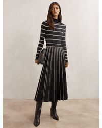 Reiss - Stripe Pleated Knitted Midi Dress - Lyst