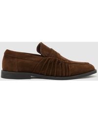 Reiss - Suede Ruched Penny Loafers - Lyst