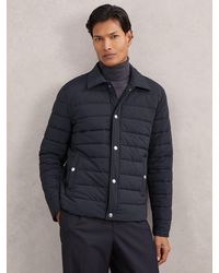 Reiss - Harrison - Navy Quilted Hybrid Press-stud Jacket, Xxl - Lyst