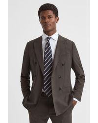 Reiss - Roll - Chocolate Slim Fit Wool Blend Double Breasted Blazer - Lyst
