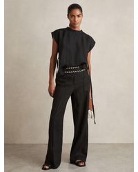 Reiss - Fawn - Black Linen Wide-leg Whipstitch Trousers, Us 10 R - Lyst