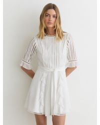 Reiss - Armina - Ivory Lace-detail Belted Mini Dress, Us 4 - Lyst