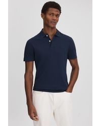 Reiss - Peters - Airforce Blue Slim Fit Garment Dyed Embroidered Polo Shirt, M - Lyst