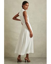 Reiss - Heidi - White Petite Viscose Linen Belted Midi Dress, Us 10 - Lyst