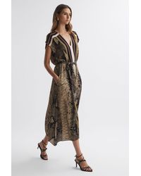 Reiss - Bea - Brown Snake Print Midi Dress - Lyst