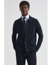 Reiss - Forester - Navy/white Long Sleeve Button-through Cardigan - Lyst