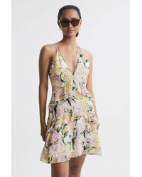 Reiss - Andi - Yellow Floral Strappy Mini Dress, Us 4 - Lyst