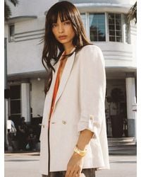Reiss - Linen-Blend Textured Double-Breasted Blazer - Lyst
