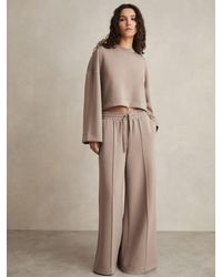 Reiss - Freya - Taupe Interlock Wide-leg Drawstring Joggers, L (us 12-14) - Lyst