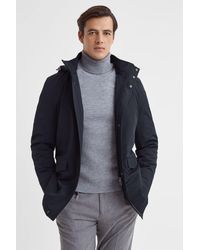 Reiss - Dublin - Navy Water Repellent Removable Hooded Coat - Lyst