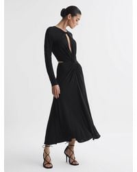 Reiss Twist Neck Cut Out Midi Dress in Natural | Lyst UK