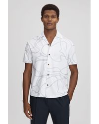 Reiss - Menton - White/air Force Blue Cotton Jersey Embroidered Shirt, M - Lyst
